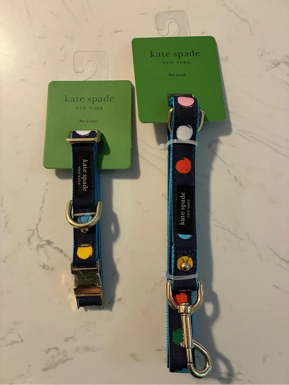 Kate Spade New York Polka Dot Dog Collar & Leash Set S/M NWT Designer Pet Bundle